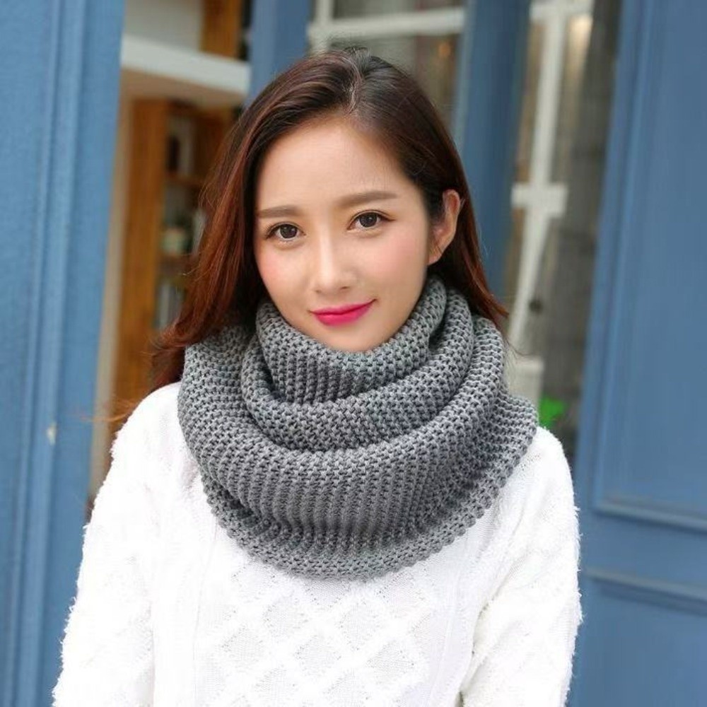 Infinity Scarf Knit - Solid Color Infinity Loop Scarf Breathable