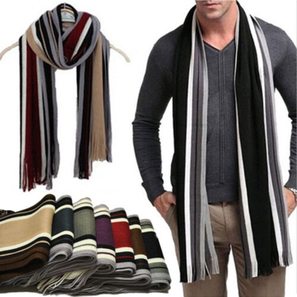 Cashmere Men Striped Scarf Fas - Muffler Men Wool ulasan dan harga
