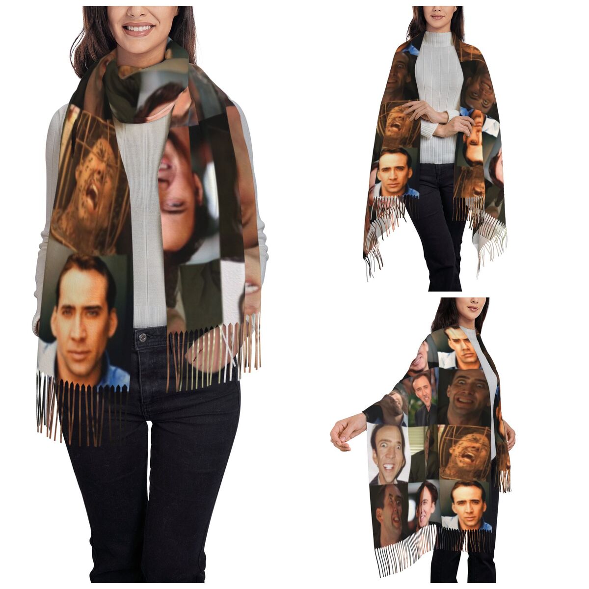 Nicolas Cage Funny Face Meme S - Pashmina Wrap Large ulasan dan harga