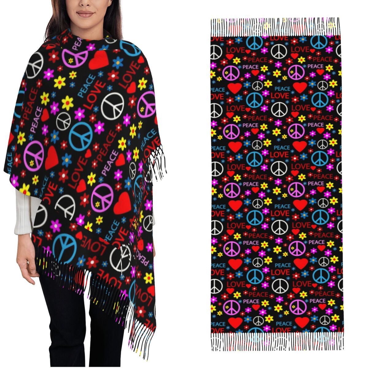 Peace Foral Love Pattern Scarf - Pashmina Wrap Large ulasan dan harga