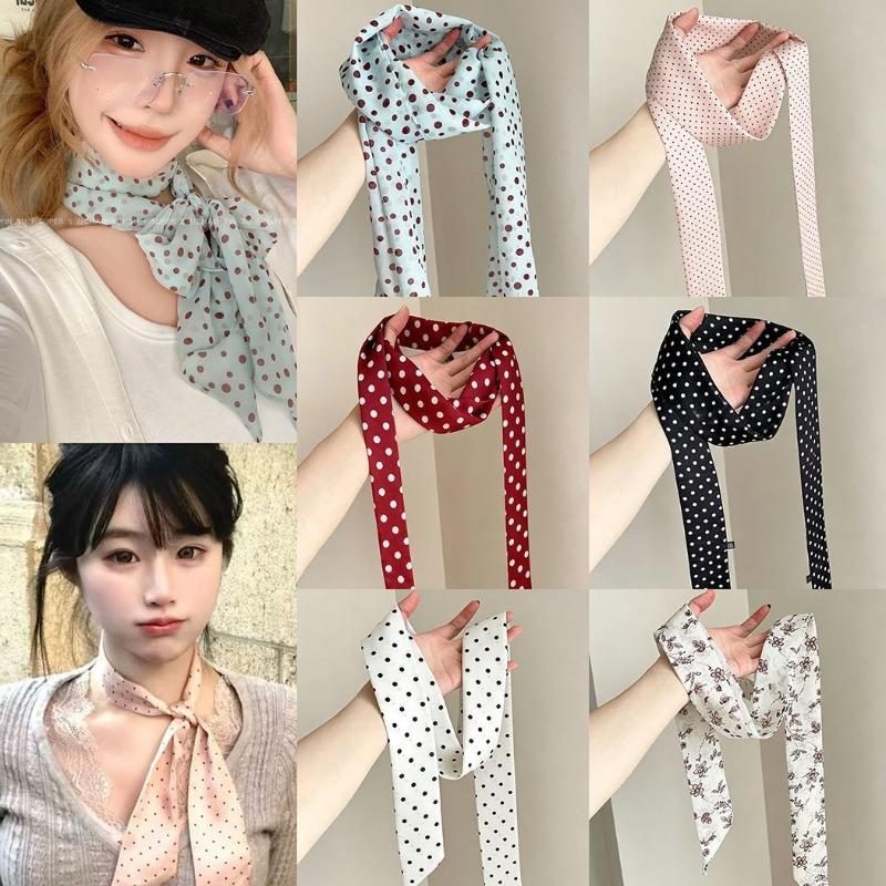 Polka Dot Floral Print Silk Sc - Ascot Neck Scarf ulasan dan harga