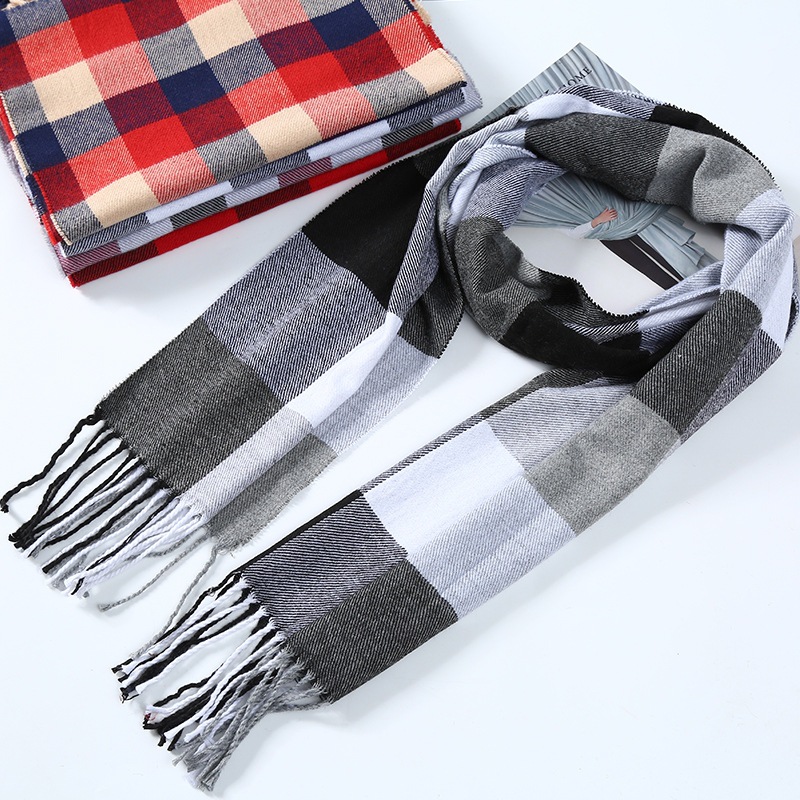 Winter Men Scarf Plaid Stripe  - Muffler Men Wool ulasan dan harga