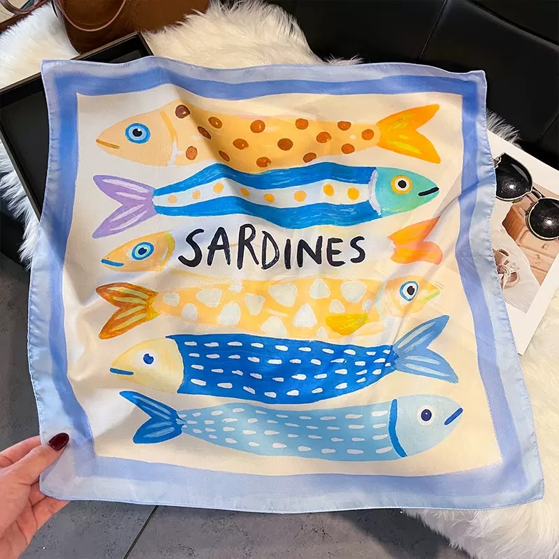 Fashion Fish Pattern Square Si - Ascot Neck Scarf ulasan dan harga