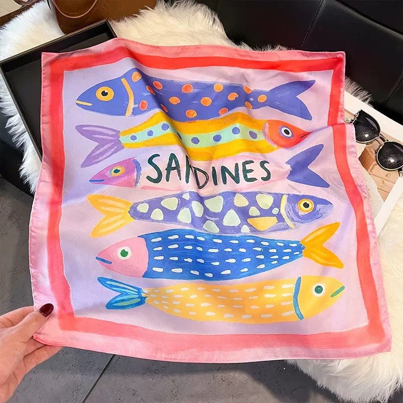 Fashion Fish Pattern Square Si - Ascot Neck Scarf ulasan dan harga